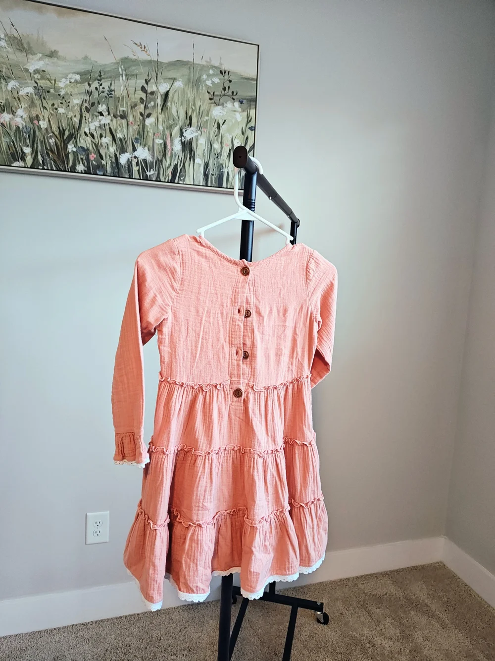 Girls' Peach Tiered Long Sleeve Dress By Serendipity
